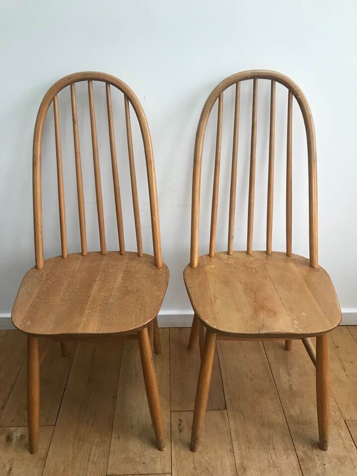 Pair of Vintage Ercol Quaker style dining chairs by Priory in