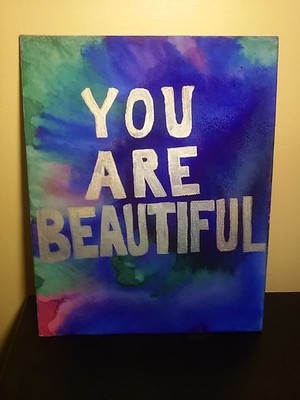 You Are Beautiful quotWatercolorquot style Handmade Canvas Word Art Decor 8quotx10quot