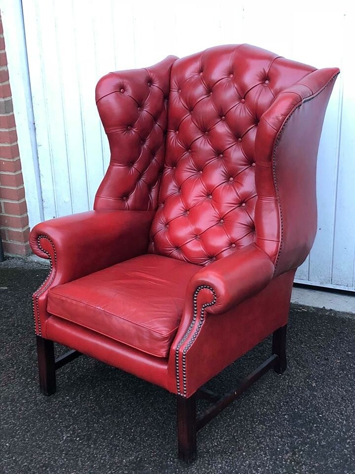 Chesterfield Pegasus Red Leather Wing Back Chair in Uxbridge, London