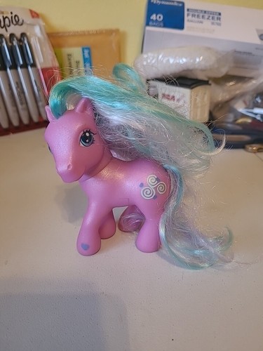 さぁ　三点お纏め　ライトマルチカラーザギ、ホワイトザギ、パープルローズPT My Little Pony G3 Toola Roola # 1 Pink w Swirl Blue White