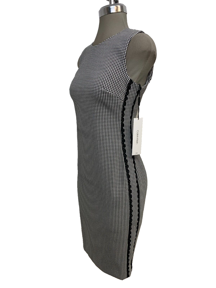 Элегантное платье-футляр Calvin Klein с отделкой в черно-БЕЛУЮ клетку, миниатюрный размер 4P