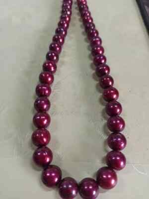 HUGE 12MM NATURAL SOUTH SEA GENUINE purplish red REDISH PEARL NECKLACE 14k 18 