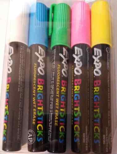 Pack of 5 Bullet Point Wet Erase Markers, Blue, Green Pink, Yellow & White