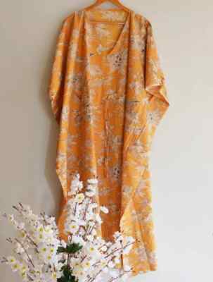Indian Vintage 100% Cotton Long Beach Maxi Kaftan Dress One Size Caftan Kimono