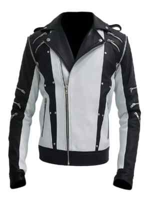 Handmade MJ Thriller Black and White Leather Jacket