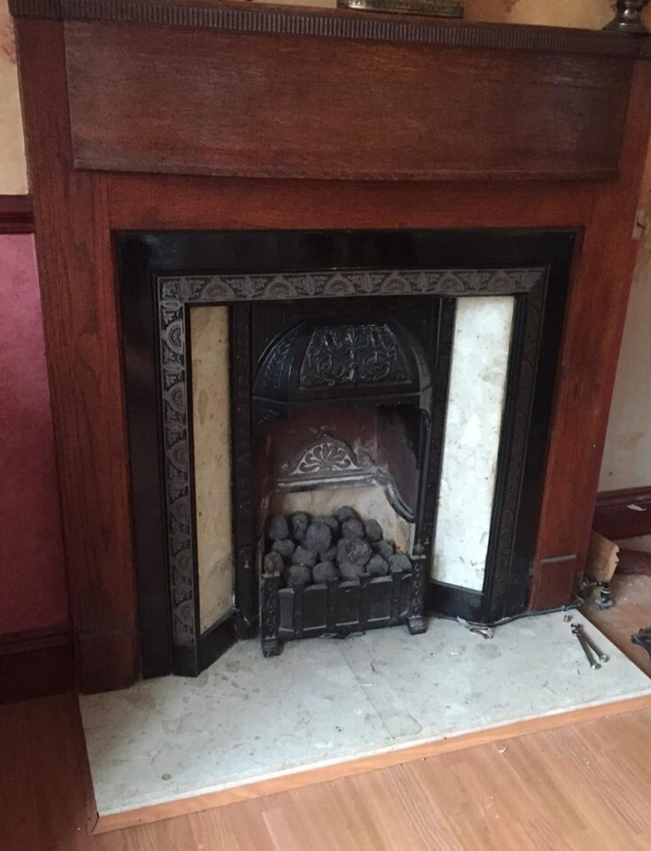 Cast Iron Marble Tile Gas Fireplace And Wood Surround Victorian