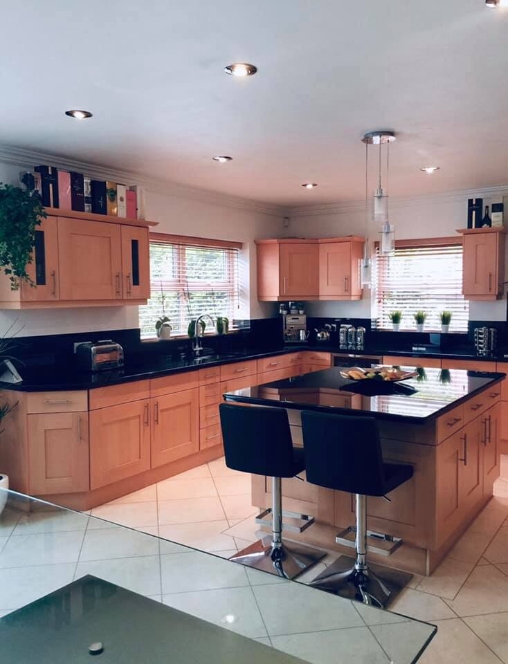 Large Kitchen In Beech With Black Onyx Granite Worktops In North