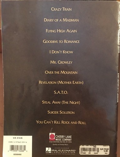 Ozzy Osbourne The Randy Rhoads Years Easy Guitar With Lessons Paperback 2002