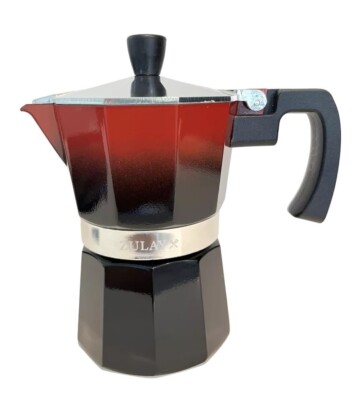 Zulay Kitchen Moka Pot Aluminum Expresso Maker 3 Expresso Cups Red Black