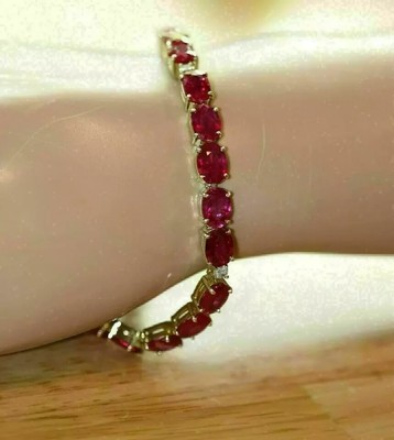 12CT Oval Lab Created Red Ruby Diamond Tennis Bracelet 14K Yellow Gold Plated