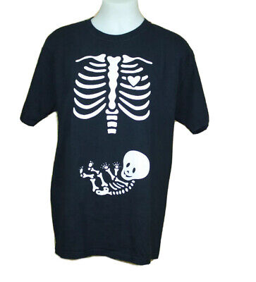 Maternity Skeleton Baby Black Long T-Shirt Funny Pregnancy  Large