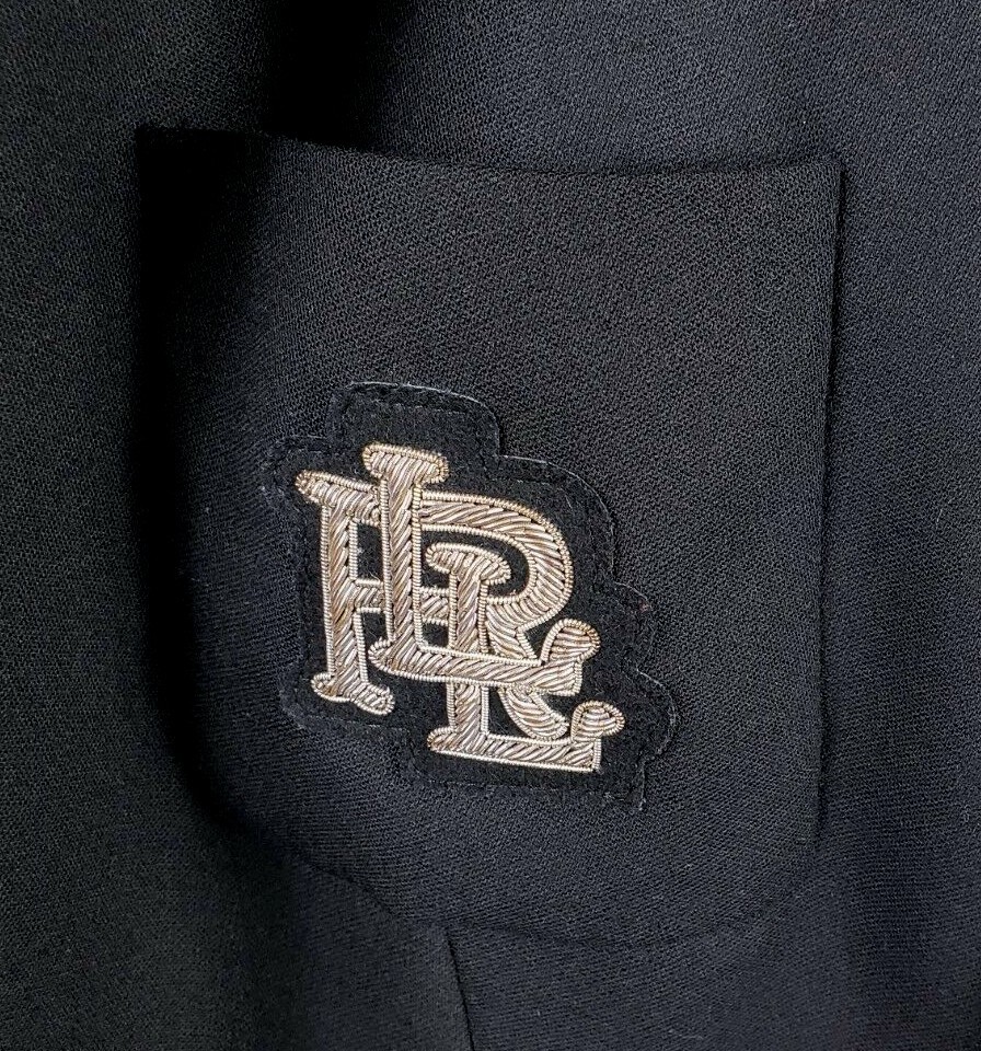 Vtg Ralph Lauren LRL Womens Blazer Black 20W Wool Silver Monogram Crown Crest