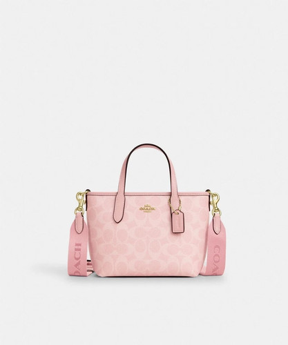 COACH Handbag SOHO OpArt Signature Tote Bag Pink Beige Vintage