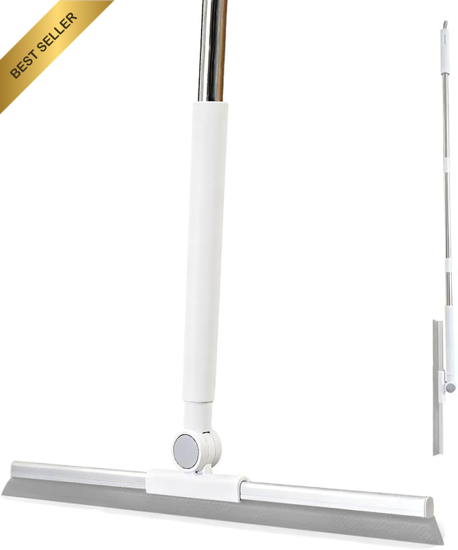 Floor Rubber Squeegee, Extra Long Handle Mop Broom Window Wiper, with 180° Rotat