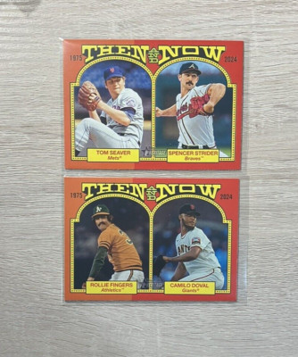 Lot 2x 2024 Topps Heritage Then & Now SEAVER/STRIDER #5 & DOVAL/FINGERS #12