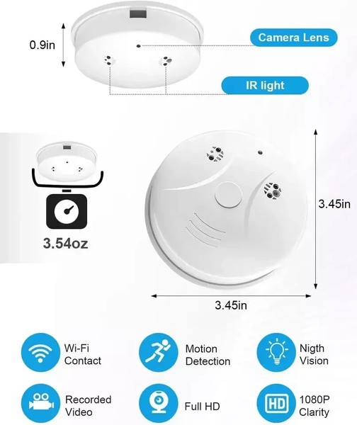 Hidden Mini Spy Camera in Smoke Detector 1080P WiFi Night Vision Home Security - Image 6