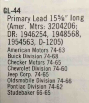 Guaranteed Parts GL44 Lead Wire-Distributor Lead