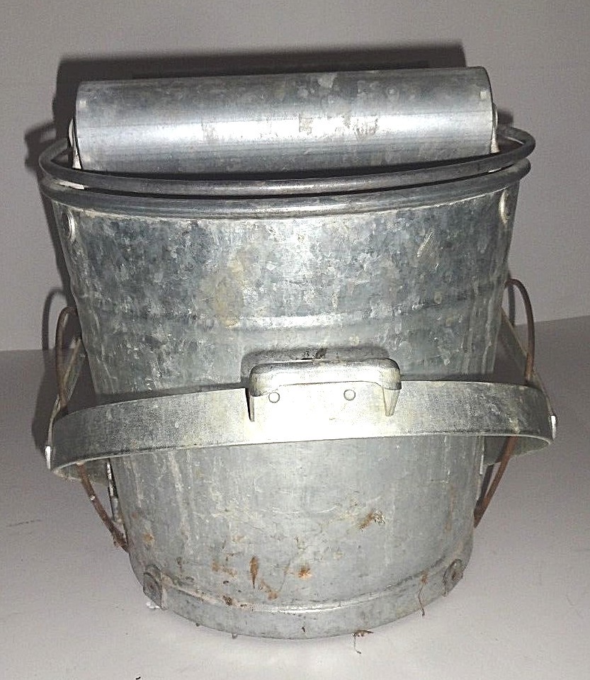 VINTAGE White Co. Galvanized Metal Industrial Mop Bucket With Wringers