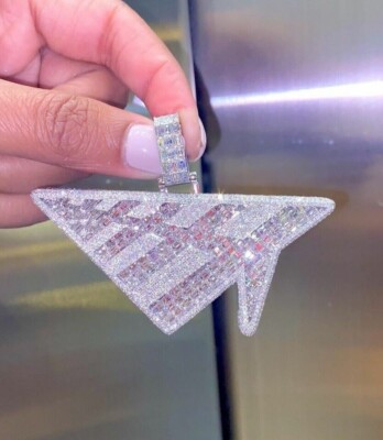 Custom Paper Plane Pendant 2.10CT Round Lab Created Diamond 925 Silver Hip Hop