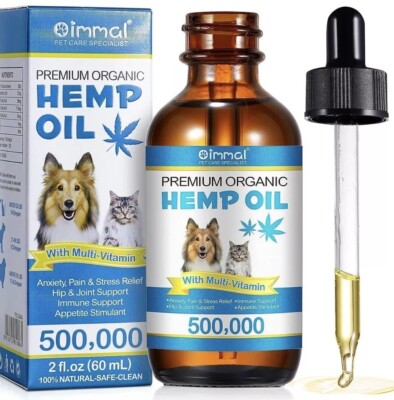 Hemp Oil for Dogs Cats Anxiety, Pain,Stress Calming Drops 100% Organic 60ML