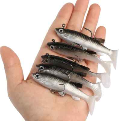 3.3'' Swim Minnow Paddle Tail Swimbait Rigged 5 pack ~ VMC hooks ~ FREE Shipping