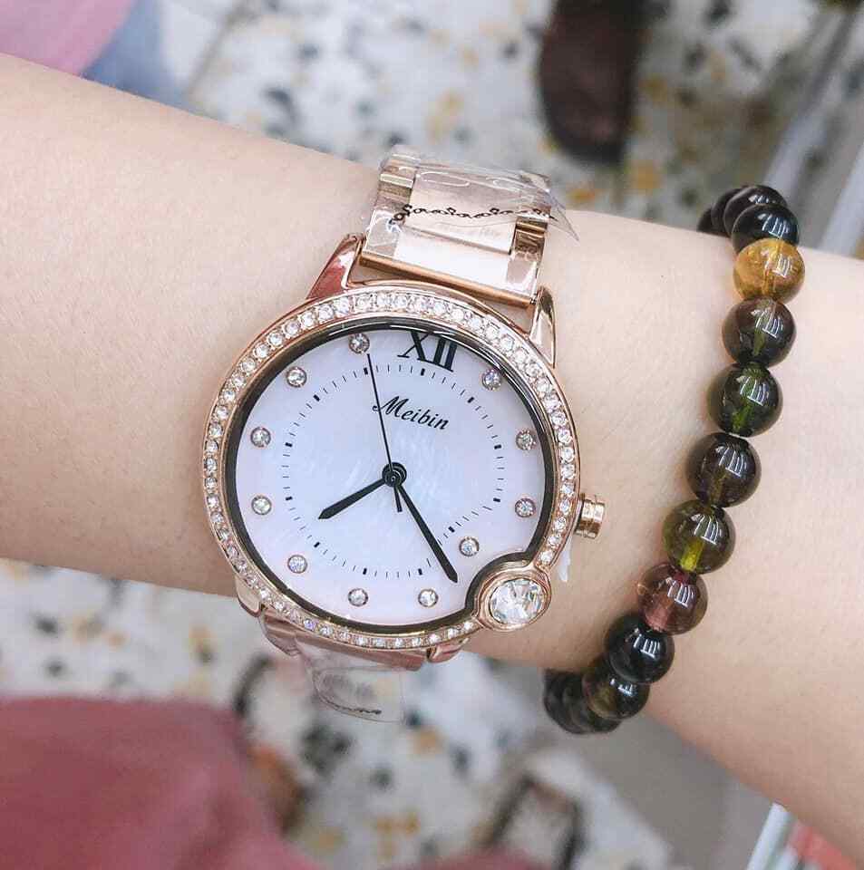 Orologio Polso Meibin Donna Quarzo Acciaio Moda Brillantini Rose Gold lac