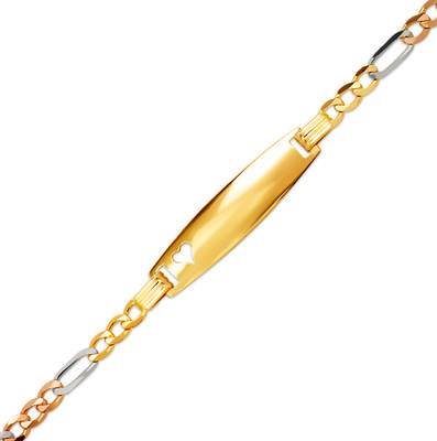 NEW 14K TRI COLOR GOLD HT KIDS FIGARO SHINY HEART  ID BRACELET     