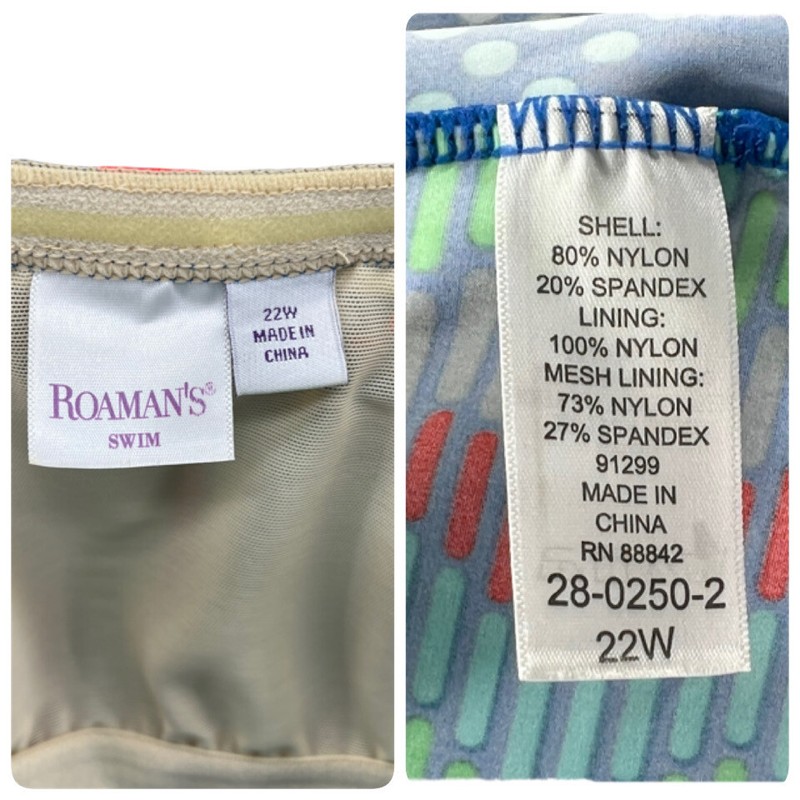 Romans Swim Suit Size 22 W Tankini and Skirt Bottoms  Blue Multi Color EUC