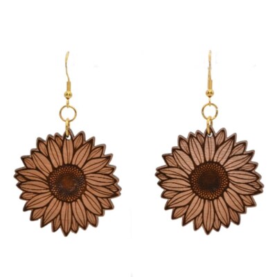 Laser Wooden Sunflower Earrings