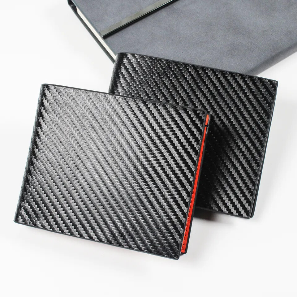 Men's Carbon Fiber Leather Slim Wallet RFID Blocking Bifold ID Card Holder