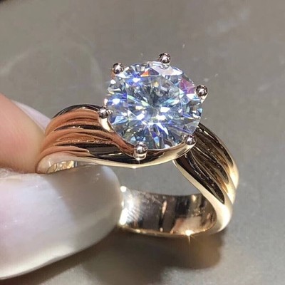 8mm Round GRA Certified Real Moissanite Tester Pass Ring 14K Yellow Gold Plated