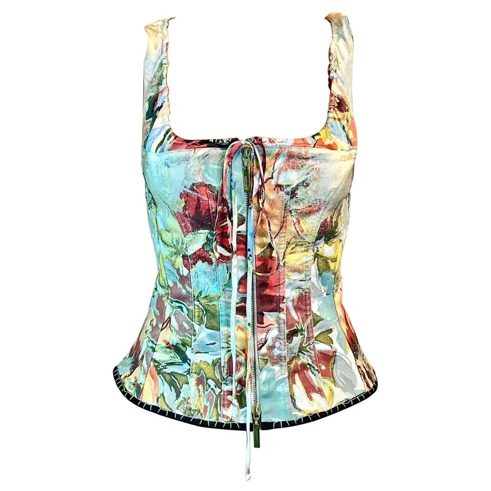 Roberto Cavalli S/S 2003 Bustier Corset Floral Abstract