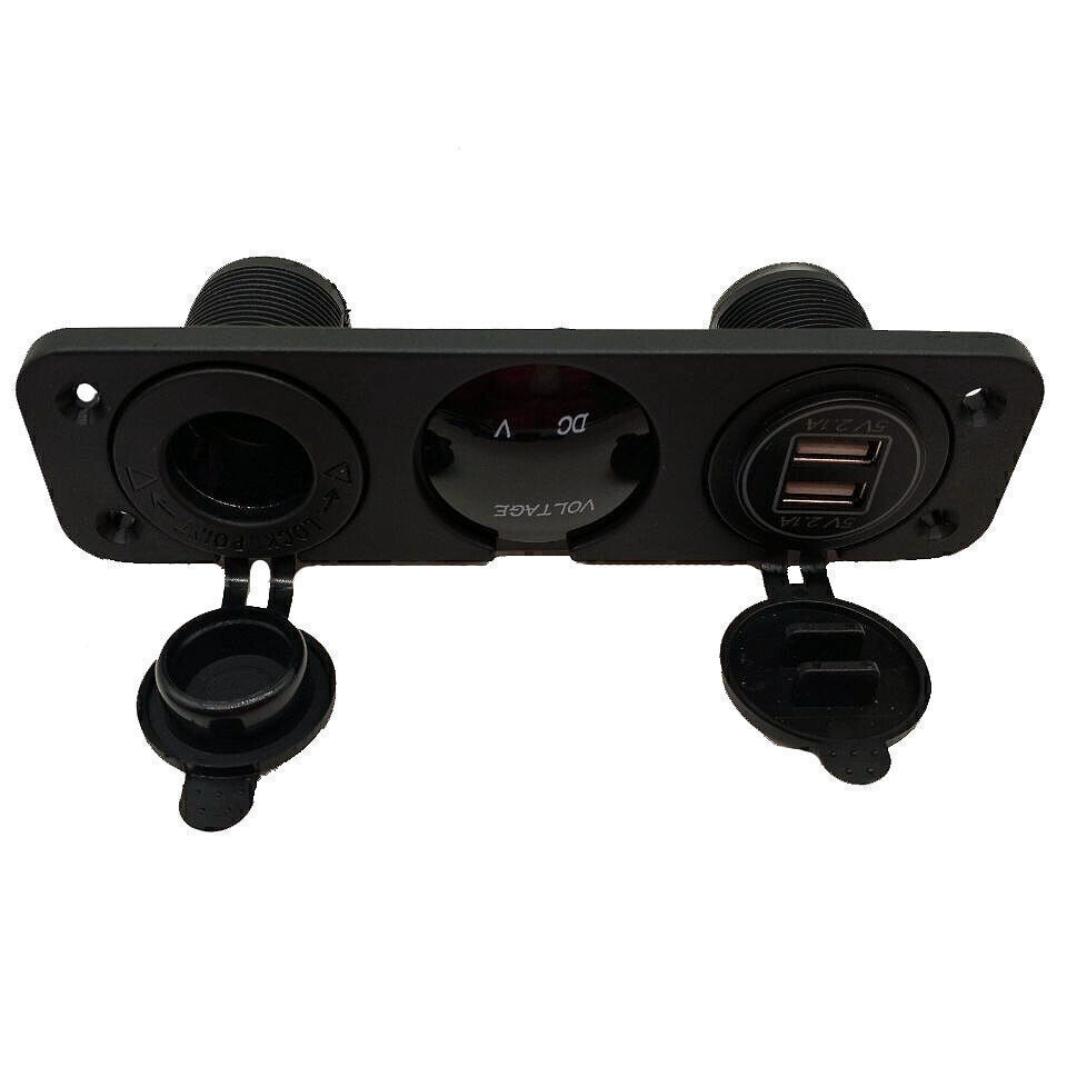 Dual USB Port Marine Boat Car RV Voltmeter 12V Socket 3 Hole