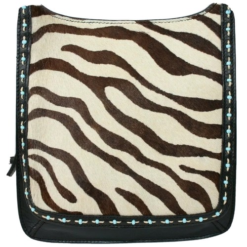 Fossil Black Leather Tiger Animal Print Fur Crossbody Strap Flap Bag Black