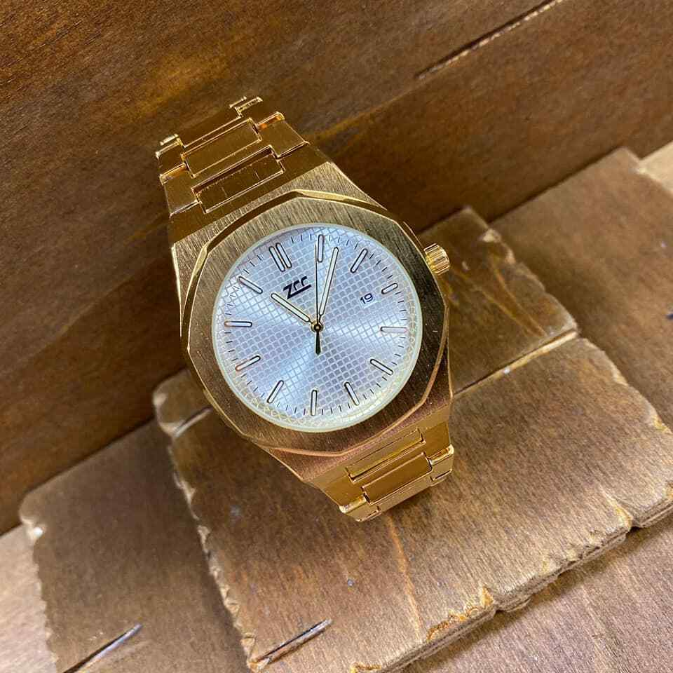 Orologio Da Polso ZCC 1069 Uomo Quarzo Data Elegante Dorato Fondo Bianco lac