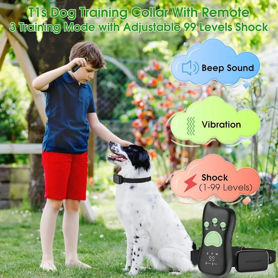 Dr. Trainer T1s Dog Shock/Bark Smart Training Collar with Remote IPX7