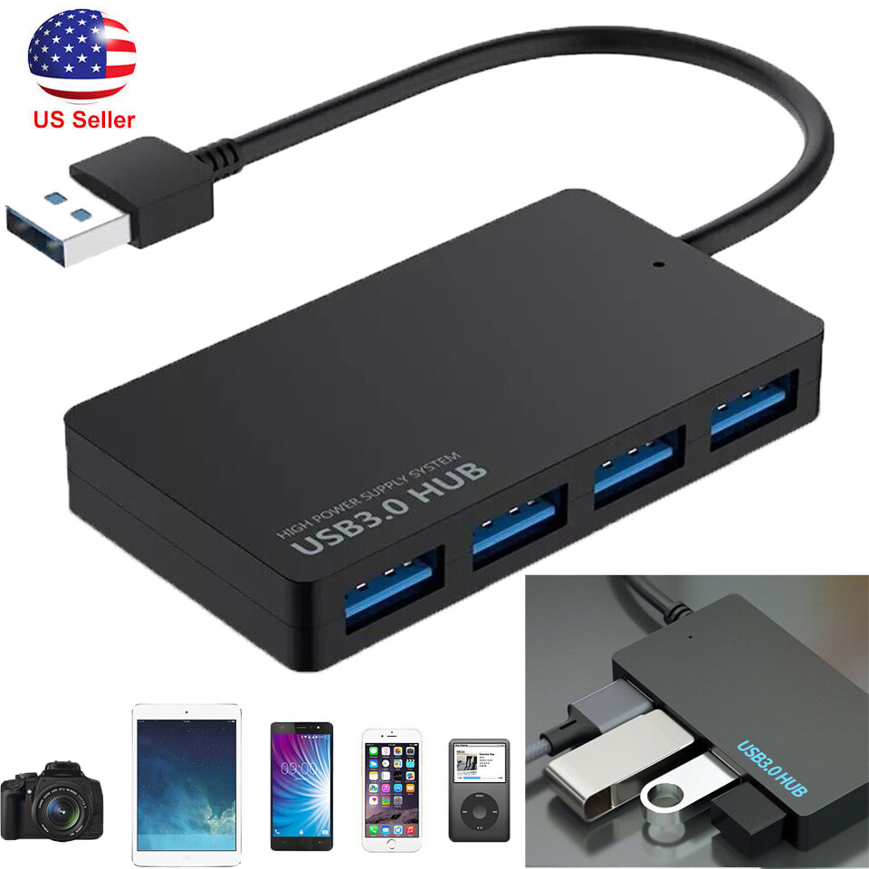 4-Port USB 3.0 Hub Adapter Charger Data Slim Super Speed PC 