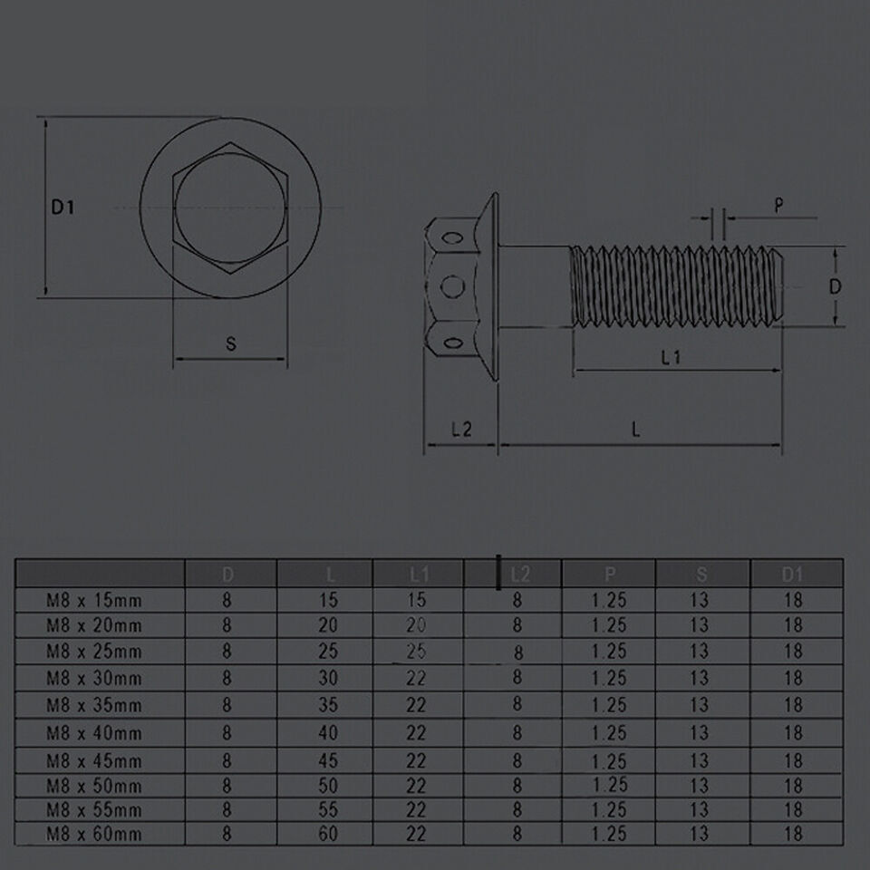M8 X 1.25mmTitanium Drilled Hex Head Flange Bolt 15 20 25 30 35 40 45 50 55 60mm