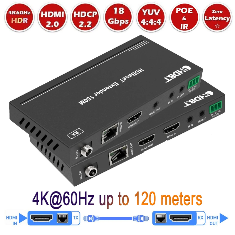 Extender HDMI RJ45 4K 60Hz HDMI Extender Cat6 60M 120M HDMI Audio Kit over Ether