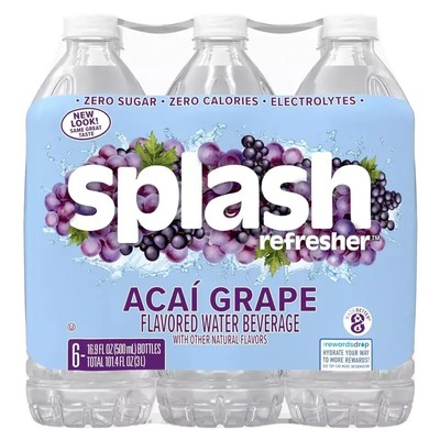 Splash Refresher Acai Grape Flavored Water 16.9 Fl Oz Plastic Bottle Pack of 6