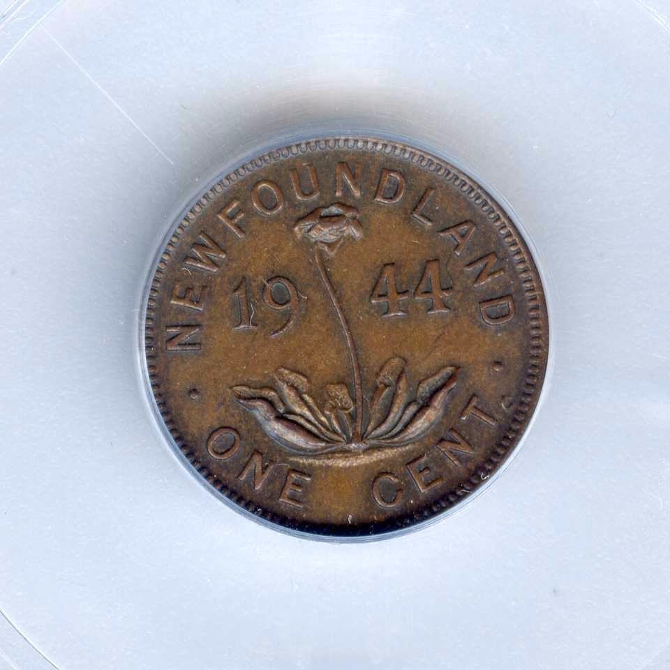 Very Rare High Grade 1944 C Newfoundland 1 Cent ICG Graded MS63 BN. Lot #2453