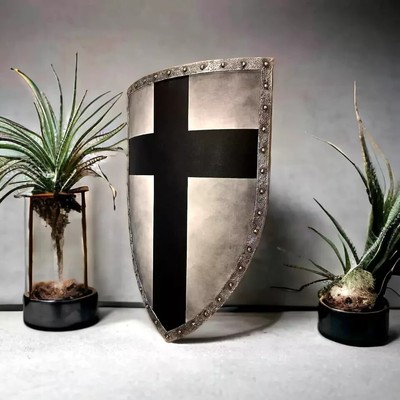 Medieval Knight Templar Heater Shield Black Cross Battle Armor Crusader Warrior