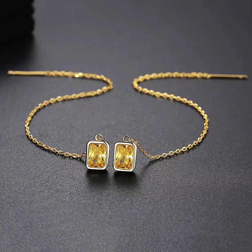 ZARD  14K Gold Threader Earrings in Emerald Cut Cubic Zirconia