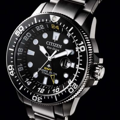 CITIZEN PROMASTER MARINE BJ7110-89E Eco-Drive GMT Diver's Titanium Watch 43mm