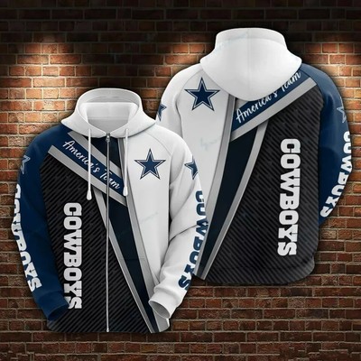 Dallas Cowboys Men Hoodeds Full Zip Hooded Sweatshirts Casual Jacket Coat Gifts
