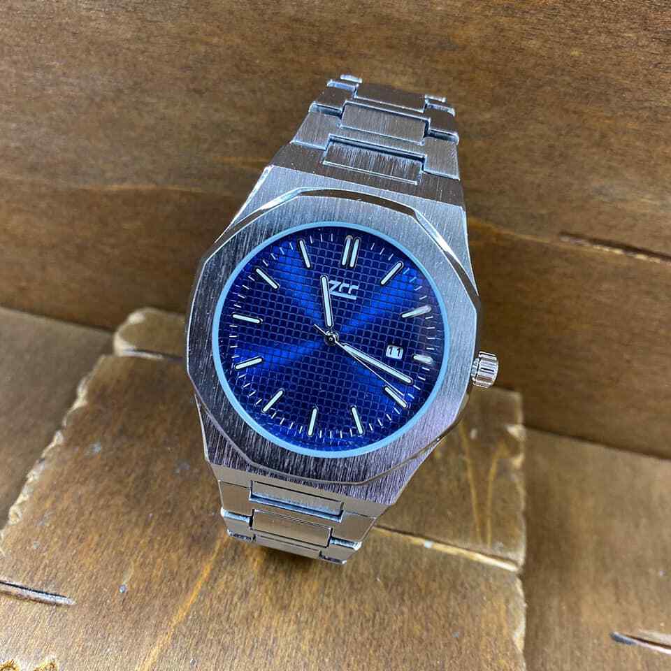 Orologio Da Polso ZCC 1069 Uomo Quarzo Data Elegante Silver Fondo Blu lac