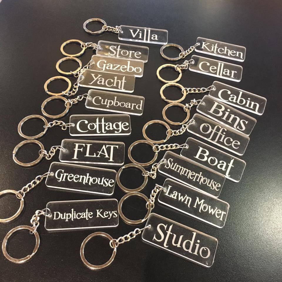 LASER ENGRAVED ACRYLIC KEY NAME TAG KEYRING KEYCHAIN FOBS ORGANISE