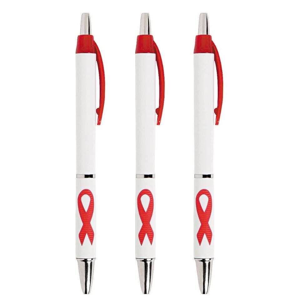 3 Red Ribbon Ballpoint Pens Stroke DARE AIDS HIV Awareness Hyp...