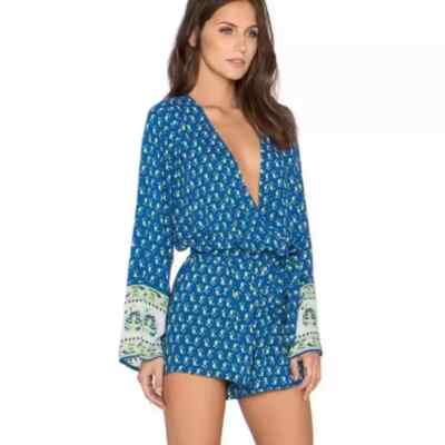 FAITHFULL THE BRAND Womens Romper XS Blue Pull On Lightweight VISION PAISLEY