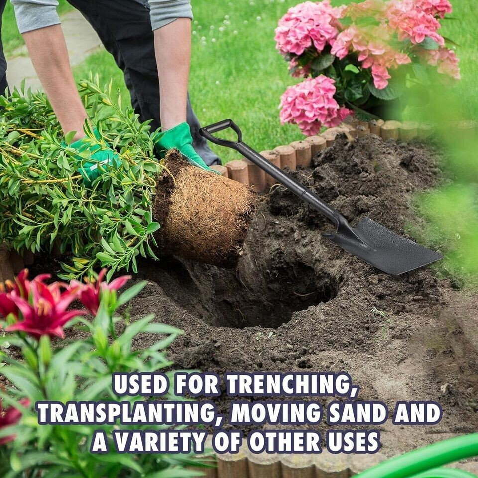 29 Inch Long Premium Carbon Steel Shovel for Digging with D Handle Garden Spade